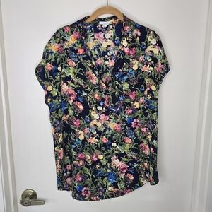 Pleione Floral Women's Shortsleeve Top Size Large